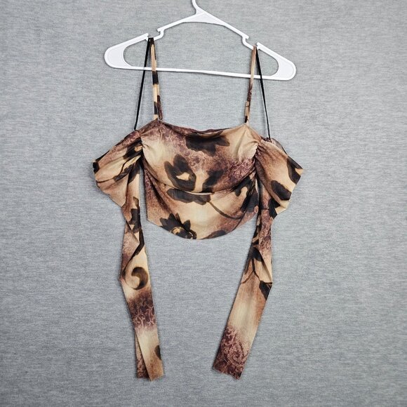 Urban Outfitters Silence + Noise Bella Off the shoulder Mesh Cropped Top Sz S - Picture 2 of 10